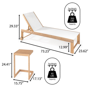 Trabuco Coastal Modern Acacia Wood Mesh 3-Position Outdoor Chaise Lounge Set with Side Table - JONATHAN Y